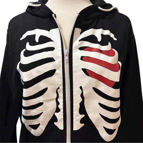 Halloween Zip Hoodie Skeleton Ribs Heart Size L - Picture 4 of 7